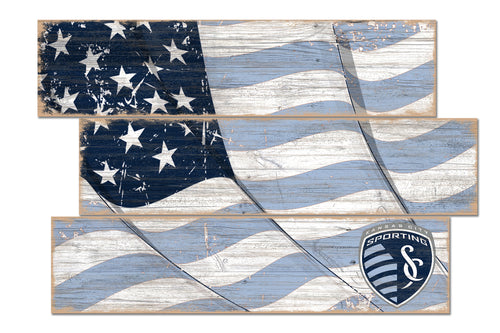 Sporting Kansas City Flag 3 Plank Wood Sign