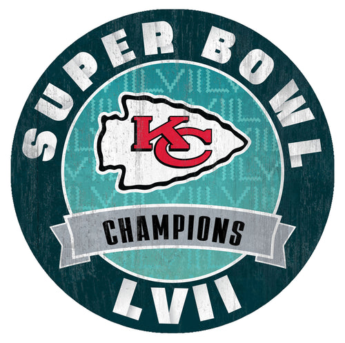 Kansas City Chiefs Super Bowl LVII Champs Circle Wood Sign - 12