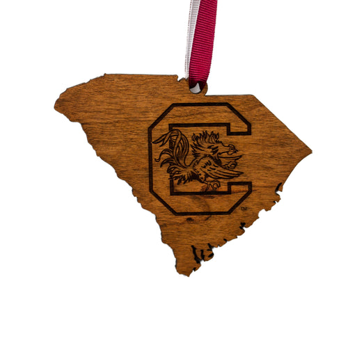 South Carolina Gamecocks Wood Ornament with State Map