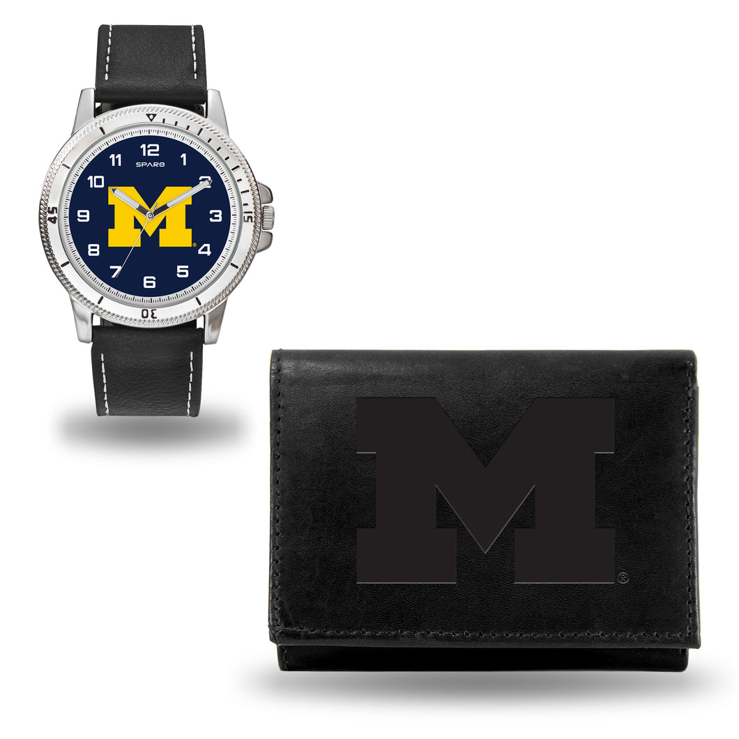 Michigan Wolverines Brown Watch and Wallet Set 
