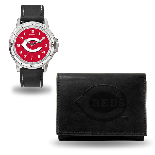 Cincinnati Reds Mens Black Watch and Wallet Set