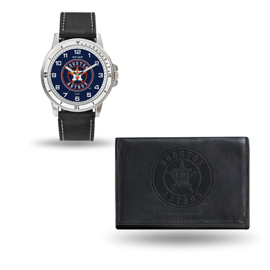 Houston AStros Mens Black Watch and Wallet Set