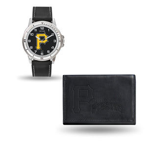 Pittsburgh Pirates Mens Black Watch and Wallet Set