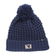 wvu football, wvu basketball, wvu pom knit, wvu knit beanie