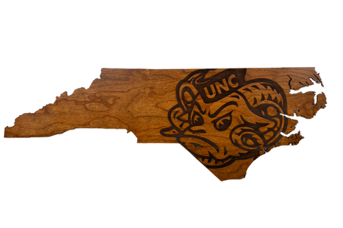 North Carolina Tar Heels Wood Wall Hanging - State Map - Rameses Head - Large Size