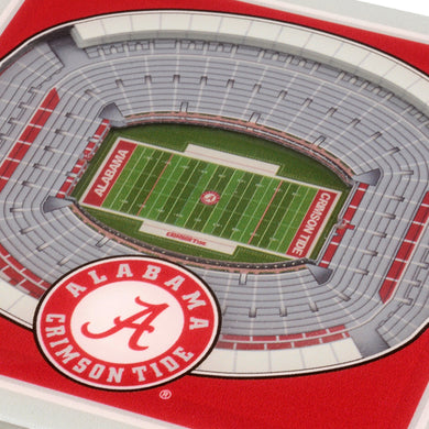 NCAA fan gear Alabama Crimson Tide coaster set close-up on football stadium from Sports Fanz