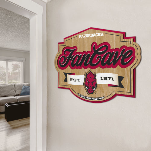 Arkansas Razorbacks 3D Fan Cave Wood Sign