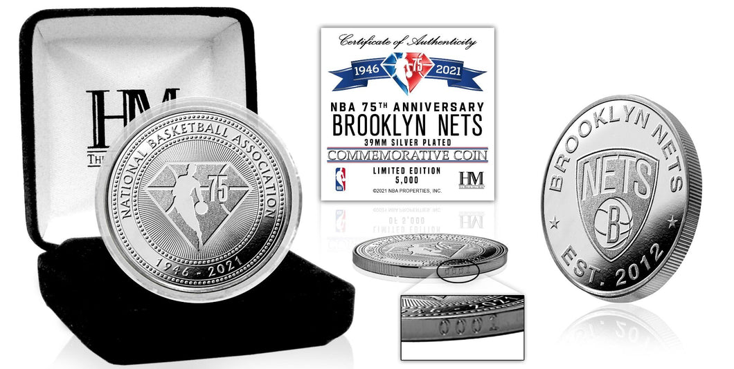 Brooklyn Nets NBA 75th Anniversary Silver Mint Coin