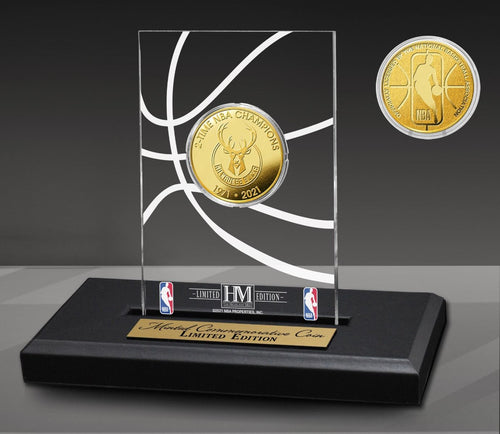 Milwaukee Bucks 2-Time Gold Coin Acrylic Desk Top