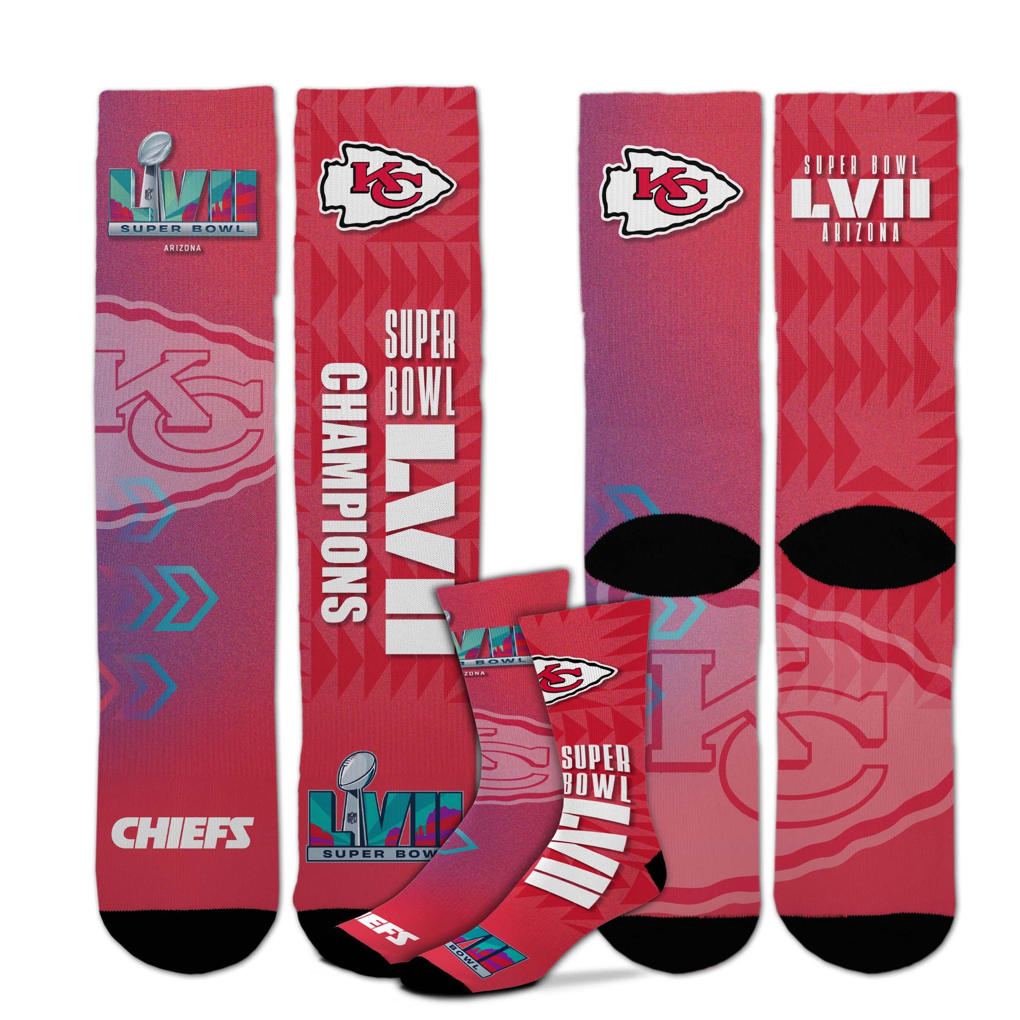 Officially Licensed NFL Kansas City Chiefs Super Bowl LVII Champions Socks, Size Large/XL | for Bare Feet