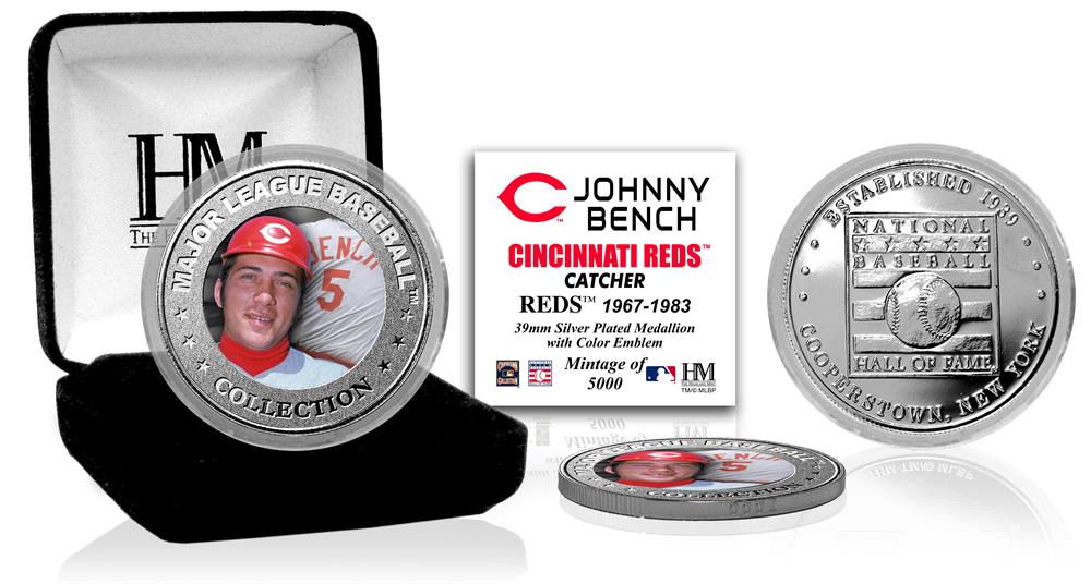 Johnny Bench Cincinati Reds Baseball Hall of Fame Silver Color Coin