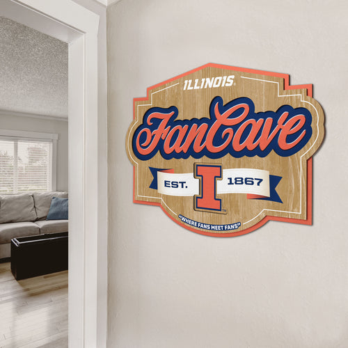 Illinois Fighting Illini 3D Fan Cave Wood Sign