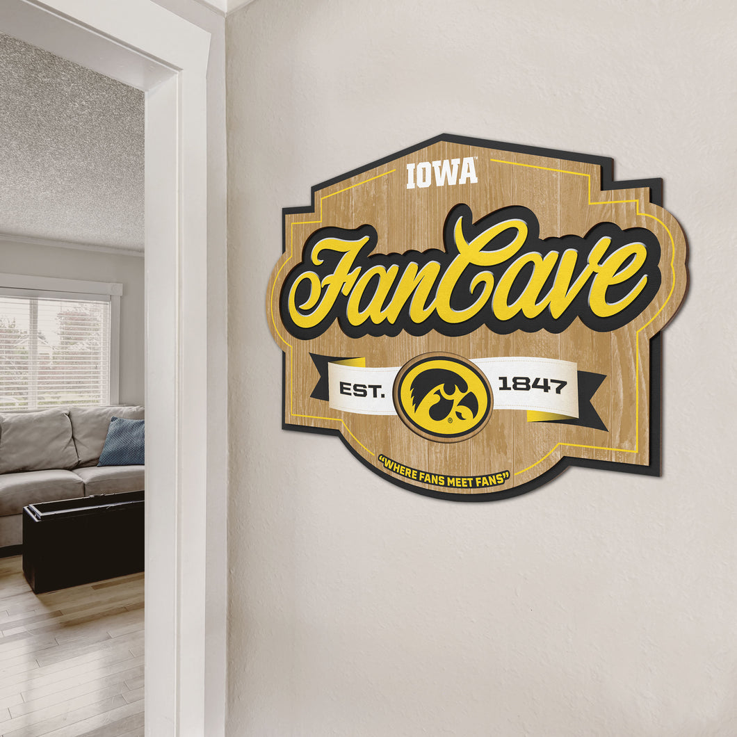 Iowa Hawkeyes 3D Fan Cave Wood Sign