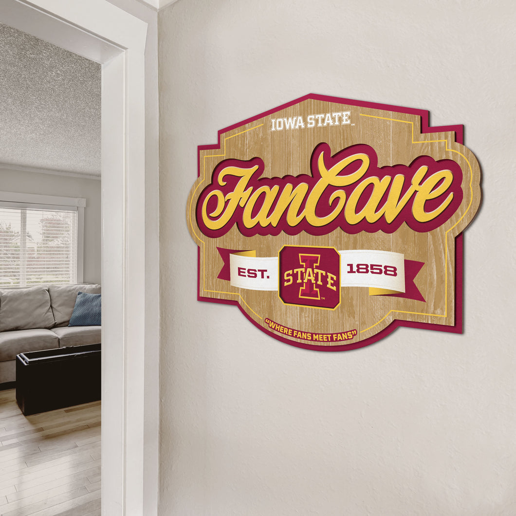 Iowa State Cyclones 3D Fan Cave Wood Sign