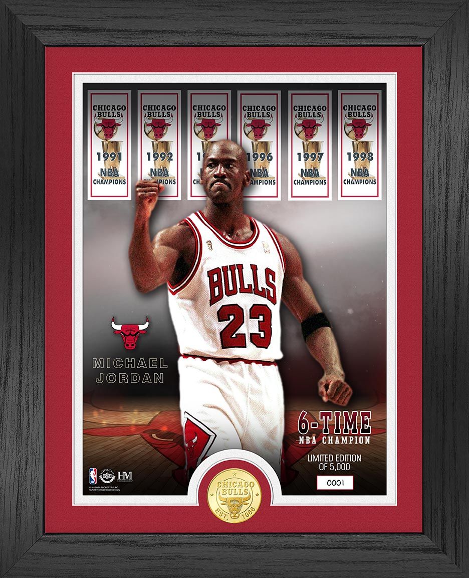 Michael Jordan Chicago Bulls 6 Time NBA Champ Banners Bronze Coin Photo Mint