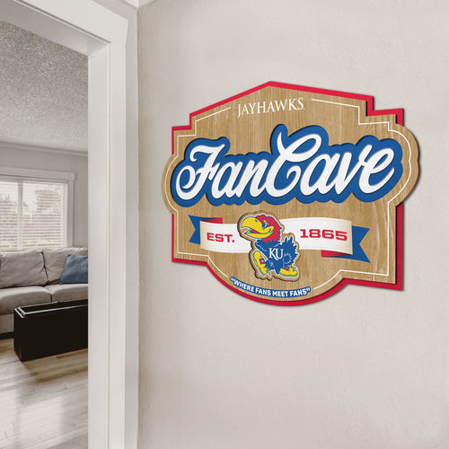 Kansas Jayhawks 3D Fan Cave Wood Sign