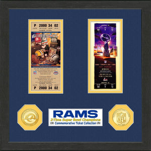 Los Angeles Rams 2-Time Super Bowl Champions Ticket And Bronze Coin Collection