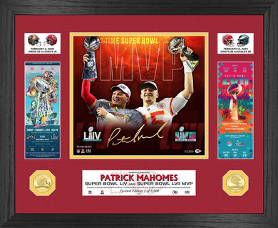 Patrick Mahomes Kansas City Chiefs 2-Time Super Bowl MVP Ticket & Bronze Coin Photo Mint