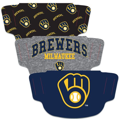 Milwaukee Brewers Fan Mask Adult Face Covering 3-Pack