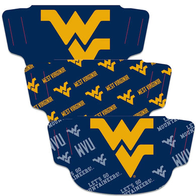 West Virginia Mountaineers Fan Mask Adult Face Covering - 3 Pack