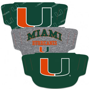 Miami Hurricanes Fan Mask Adult Face Covering 3-Pack