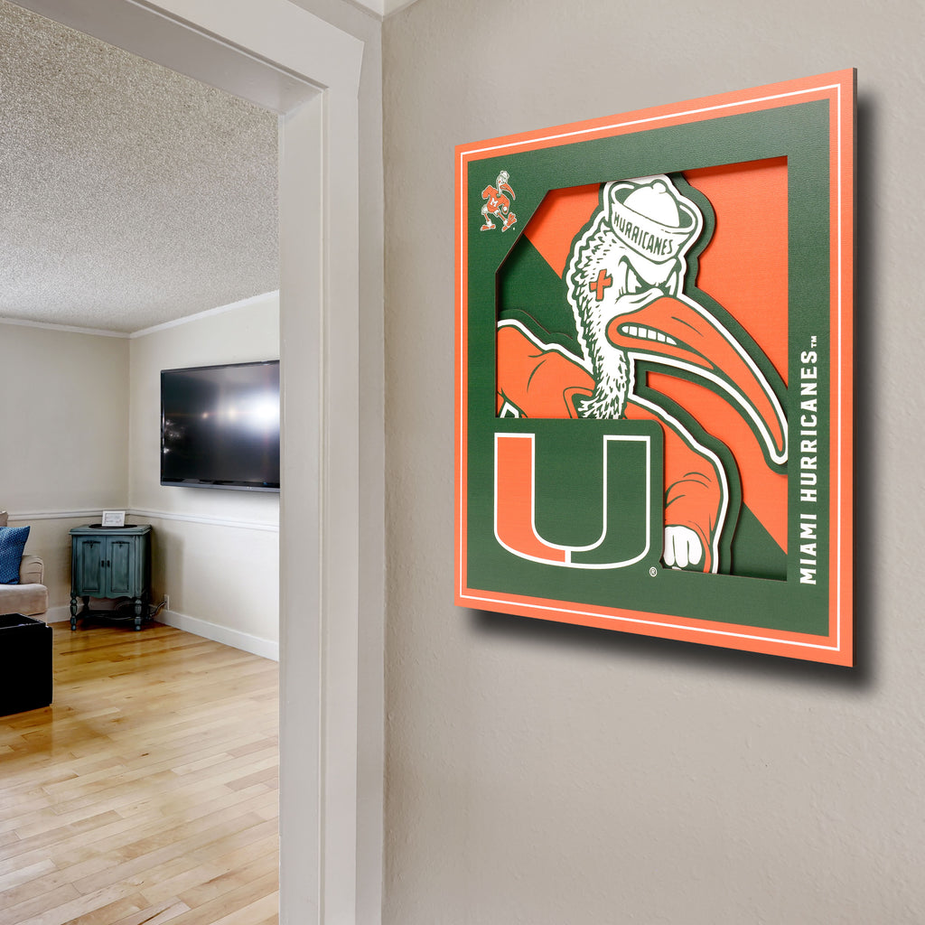 Miami Hurricanes 3D Logo Series Wall Art 12"x12" Sports Fanz