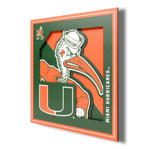 Miami Hurricanes 3D Logo Series Wall Art - 12"x12"