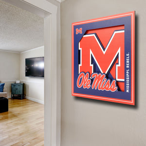 Mississippi Rebels 3D Logo Series Wall Art - 12"x12"