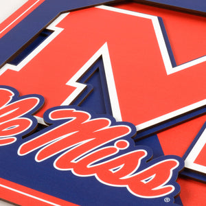 Mississippi Rebels 3D Logo Series Wall Art - 12"x12"