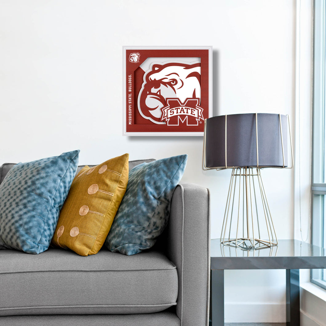 Mississippi State Bulldogs 3D Logo Series Wall Art - 12