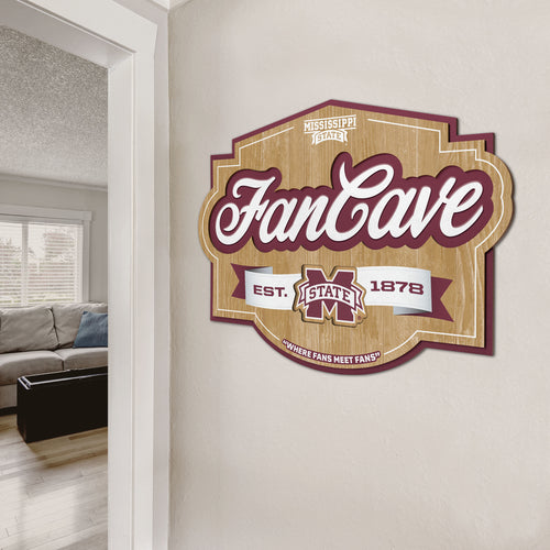 Mississippi State Bulldogs 3D Fan Cave Wood Sign