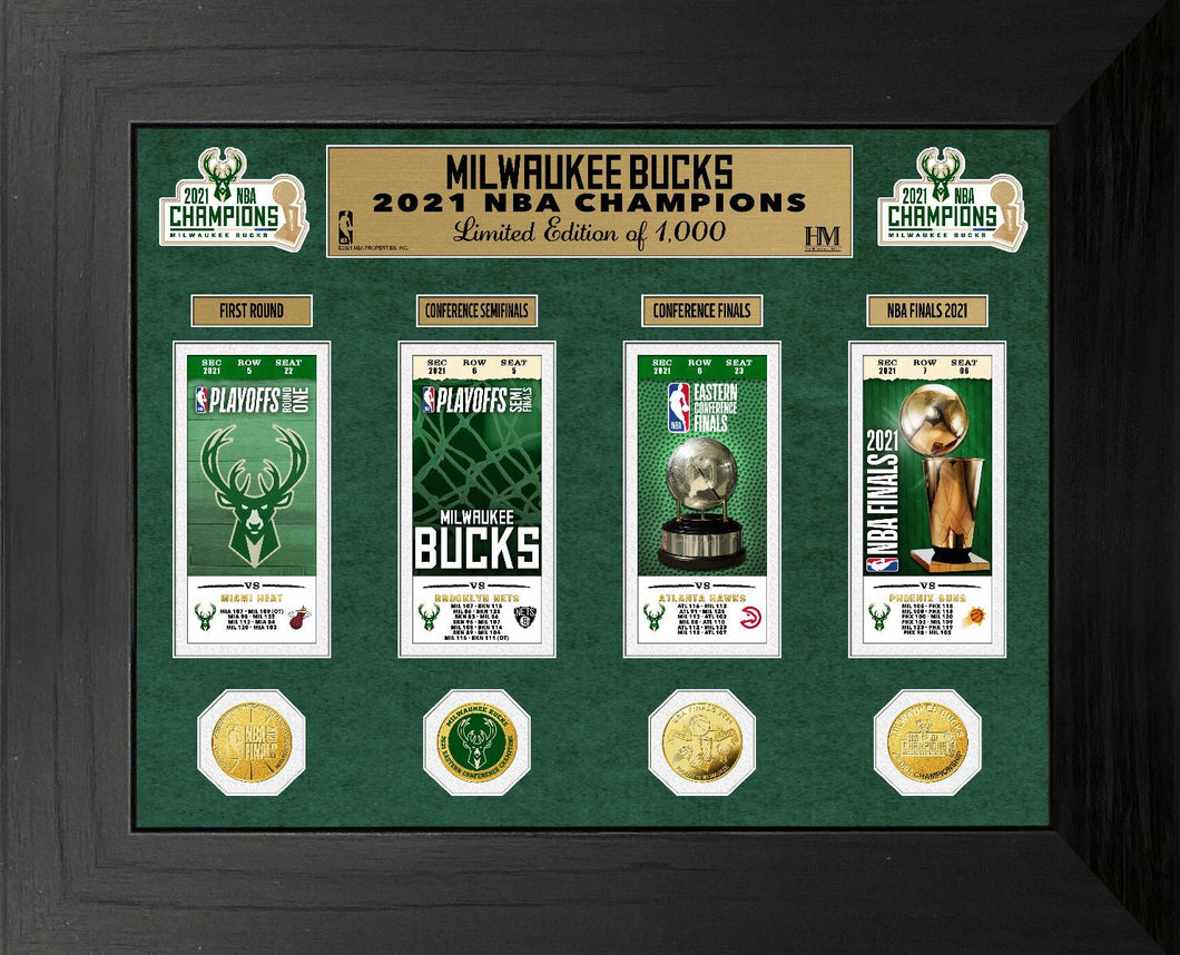 Milwaukee Bucks 2021 NBA Champions Deluxe Gold Coin & Ticket Collection