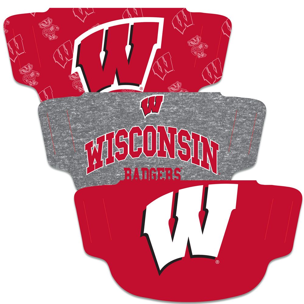Wisconsin Badgers Fan Mask Adult Face Covering 3-Pack