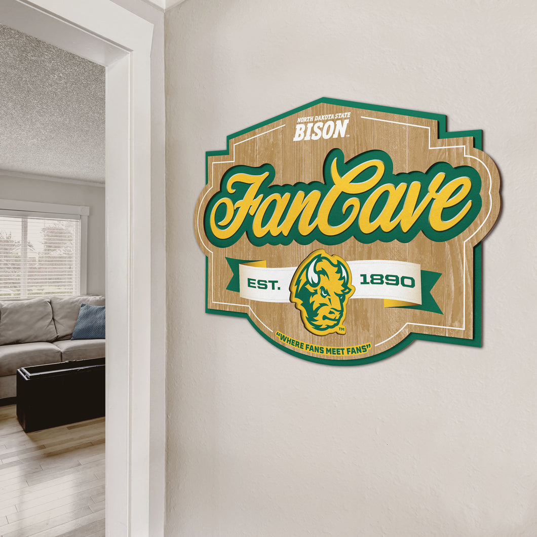 North Dakota State Bison 3D Fan Cave Wood Sign