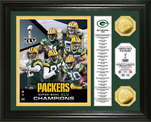 Green Bay Packers Super Bowl XLV Champions 24KT Gold Coin Banner Photo Mint