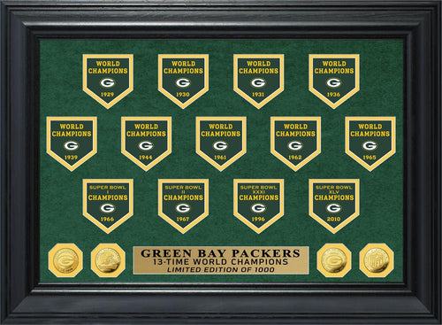 Green Bay Packers 13-Time World Champions Deluxe Banner Gold Coin Photo Mint