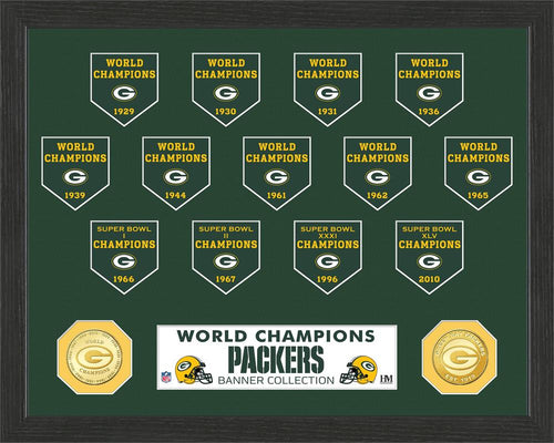 Green Bay Packers 13-Time World Champions Banner Bronze Coin Photo Mint