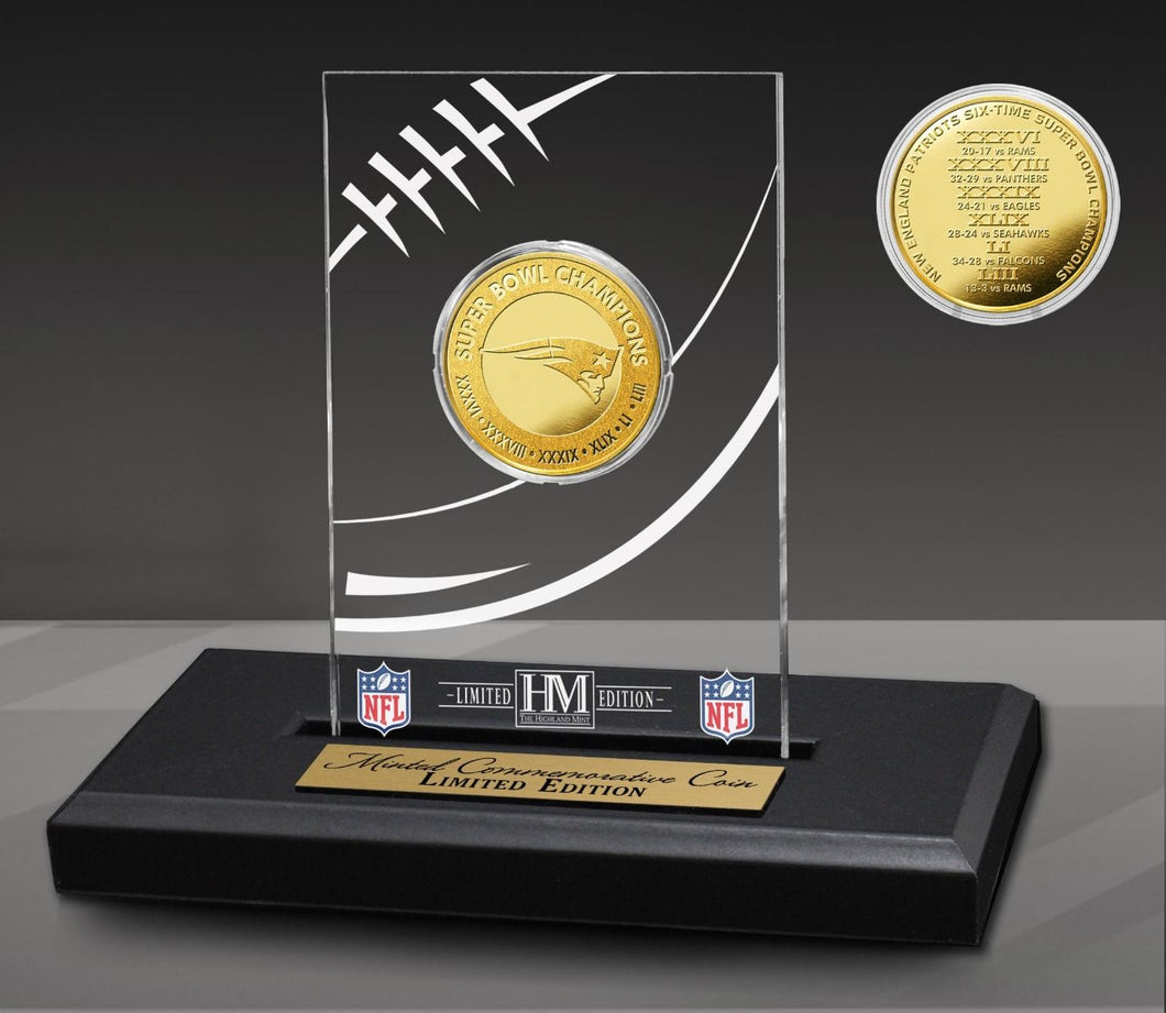 New England Patriots 6-Time Super Bowl Champions Gold Coin Etched Acrylic