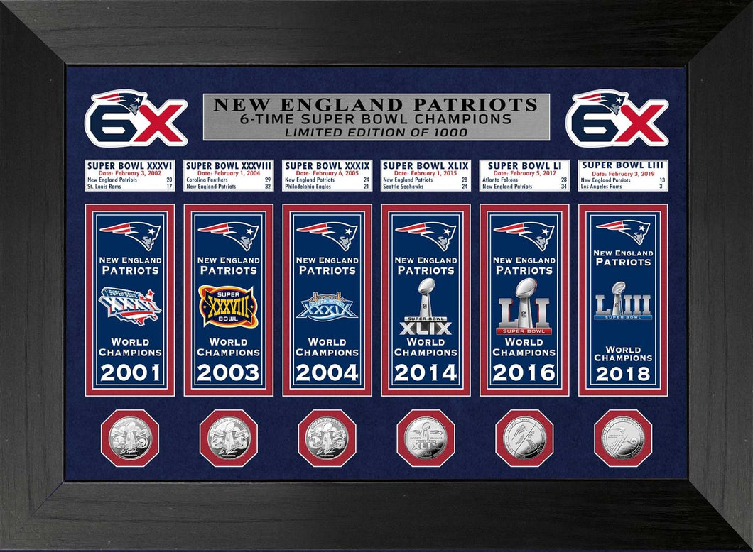 New England Patriots Super Bowl Champions Deluxe Banner Collection Photo Mint