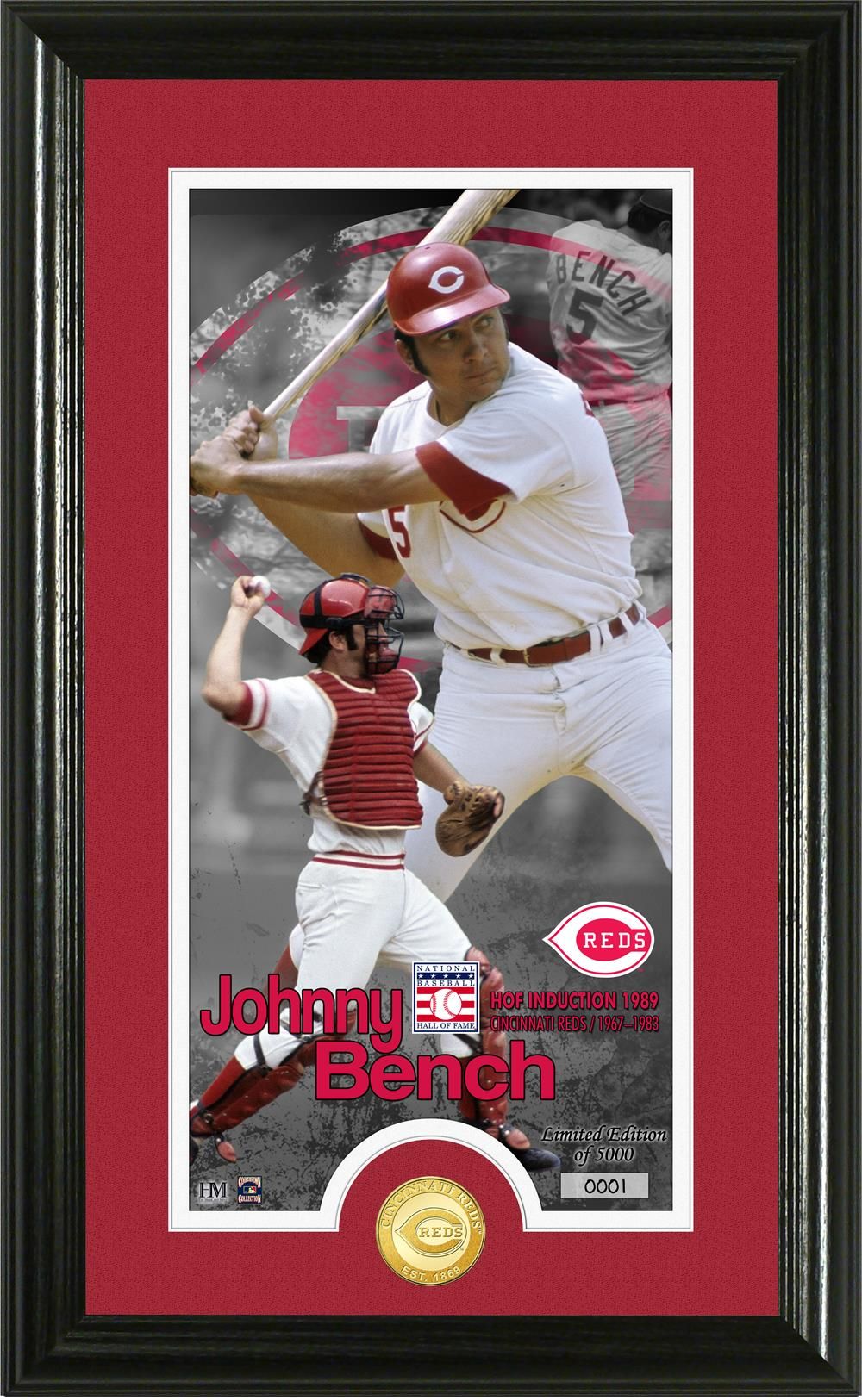 Johnny Bench Cincinati Reds Baseball Hall Of Fame Supreme Bronze Coin Photo Mint