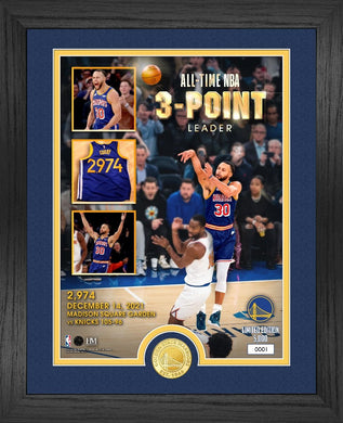 Stephen Curry Golden State Warriors All Time 3-Point Leader Bronze Coin Photo Mint