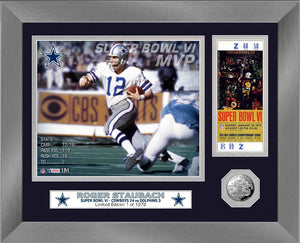 Roger Staubach Dallas Cowboys Super Bowl VI MVP Silver Coin Ticket Photo Mint