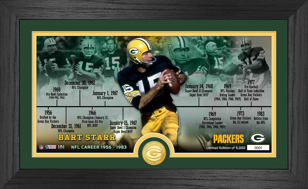 Bart Starr Green Bay Packers Career Timeline Bronze Coin Pano Photo Mint