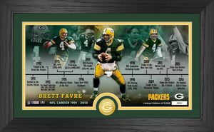 Brett Favre Green Bay Packers Career Timeline Bronze Coin Pano Photo Mint