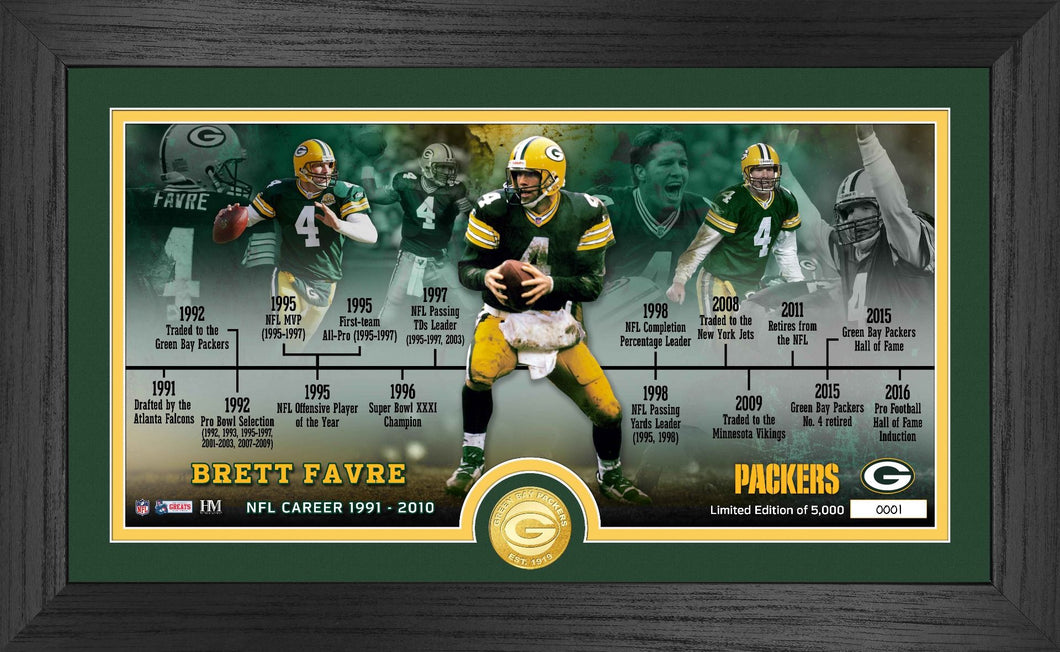 Brett Favre Green Bay Packers Career Timeline Bronze Coin Pano Photo Mint