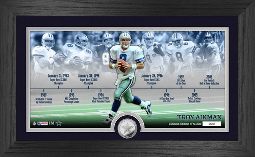 Troy Aikman Dallas Cowboys Career Timeline Silver Coin Pano Photo Mint