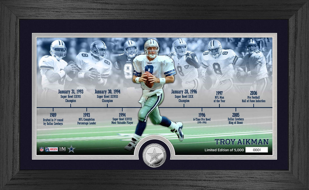 Troy Aikman Dallas Cowboys Career Timeline Silver Coin Pano Photo Mint