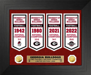 Georgia Bulldogs 4 Time National Champions Deluxe Banner Collection Photo Mint