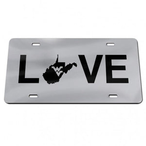 West Virginia Mountaineers LOVE Silver Mirror License Plate