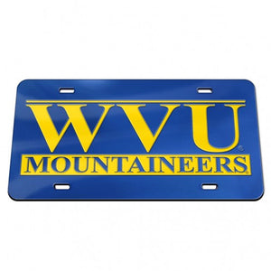 West Virginia Mountaineers WVU Mirror Blue Chrome License Plate